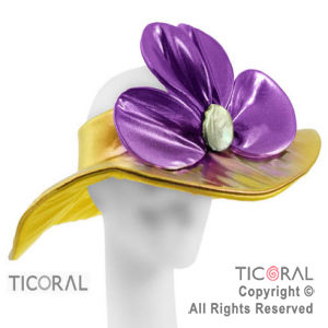 SOMBRERO CAPELINA CON FLOR METAL AMARILLO x 1